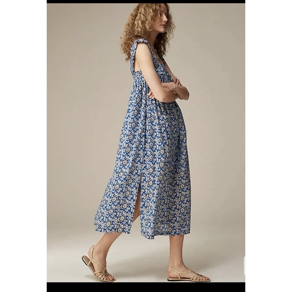 Women's J. Crew Cotton Voile Ruffle Trim Shift Dress Cobalt Floral Small